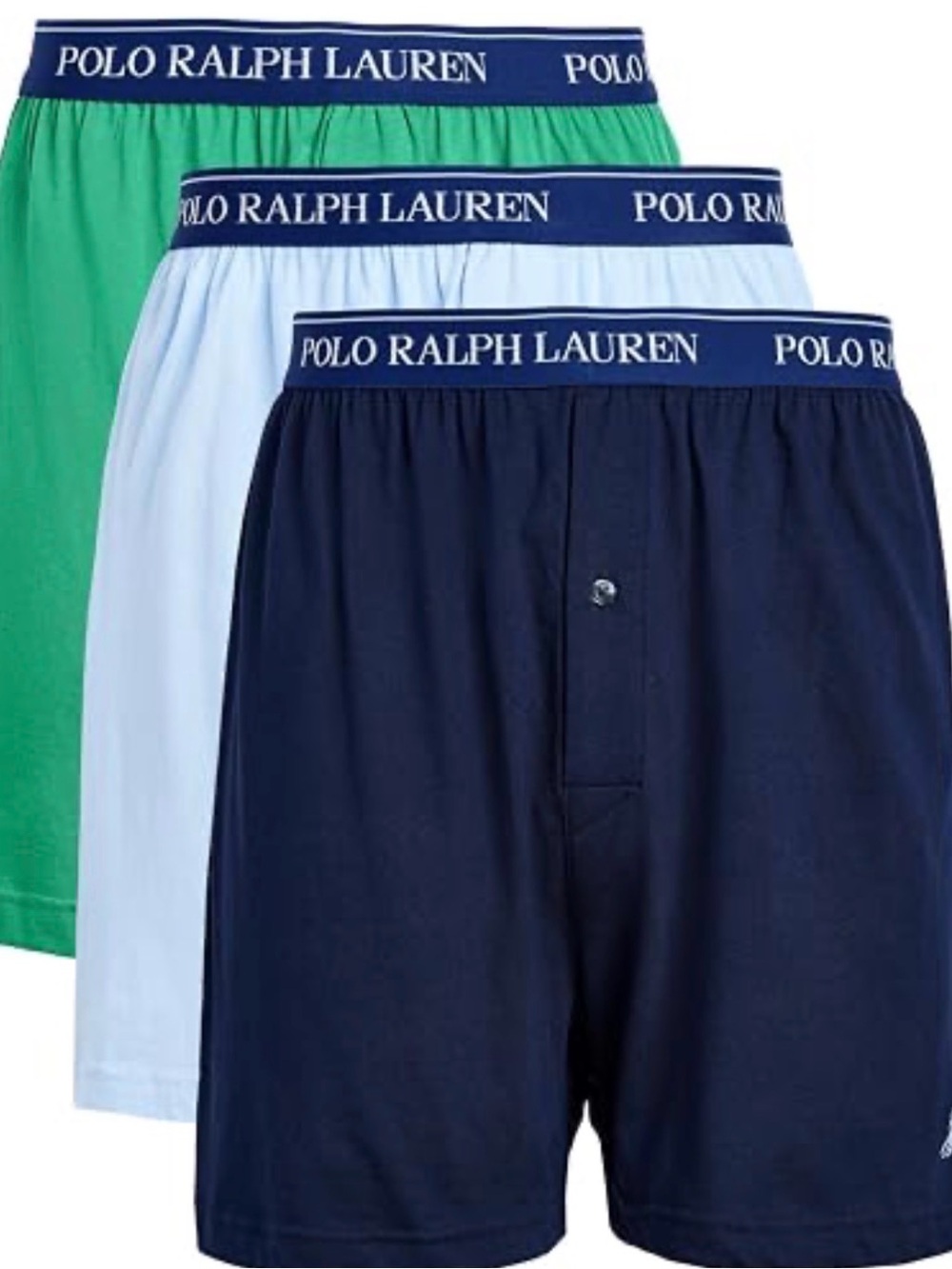 Polo by Ralph Lauren Men's 3-Pack Cotton Boxer Shorts - Navy, Light Blue, Green